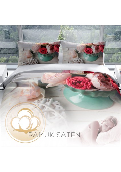 Cattleya Rose Love Pamuk Saten Çift Kişilik Nevresim Takımı fırsatları