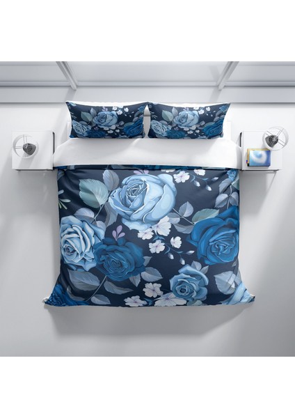 Cattleya Blue Flower Pamuk Saten Çift Kişilik Nevresim Takımı modelleri