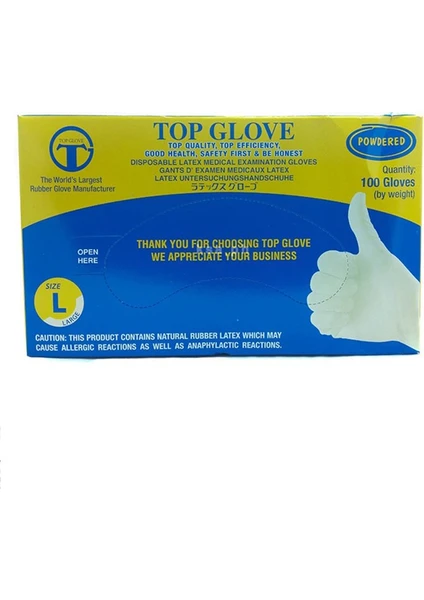 Top Glove Pudralı Lateks Eldiven L 100'LÜ