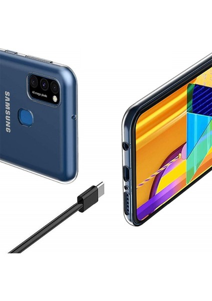 Samsung Galaxy M21 Kılıf Lüx Silikon Kılıf + Cam Ekran Koruyucu Şeffaf