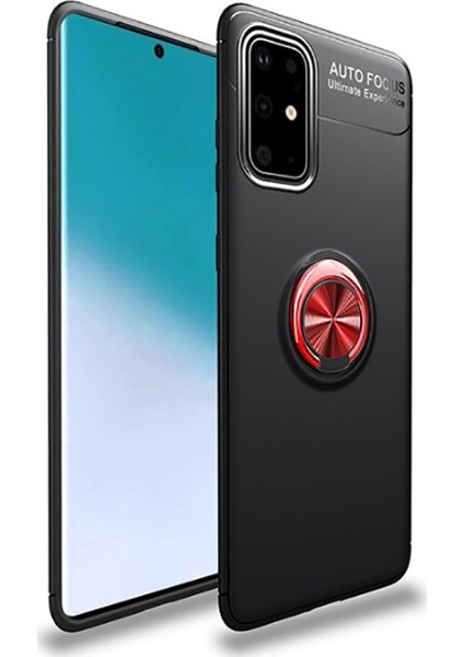 Samsung Galaxy M31S Kılıf Ultra Korumalı Yüzüklü Manyetik Ravel Silikon + Tam Kaplayan 5d Cam Ekran Koruyucu Siyah Kırmızı