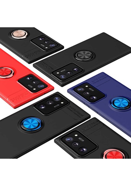 Samsung Galaxy Note 20 Ultra Kılıf Ultra Korumalı Yüzüklü Manyetik Ravel Silikon + Tam Kaplayan 3D Cam Ekran Koruyucu Siyah Kırmızı fiyatları