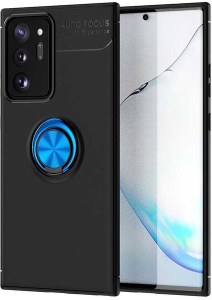 - Samsung Galaxy Note 20 Ultra - Kılıf Yüzüklü Karbon Ravel Silikon Kapak - Siyah-Mavi - T14614