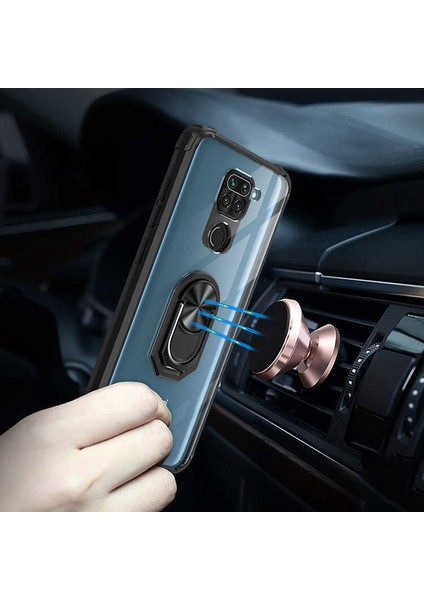 Xiaomi Redmi Note 9 Pro Kılıf Korumalı Yüzüklü Standlı Mola Kapak + Tam Kaplayan 5d Cam Ekran Koruyucu Kırmızı fiyatları