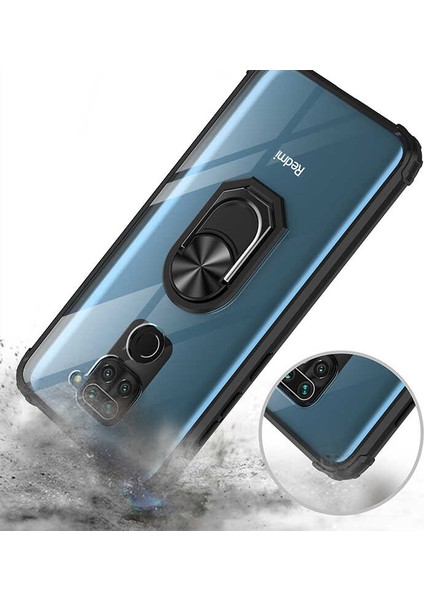 Xiaomi Redmi Note 9 Pro Kılıf Korumalı Yüzüklü Standlı Mola Kapak + Tam Kaplayan 5d Cam Ekran Koruyucu Kırmızı fırsatları