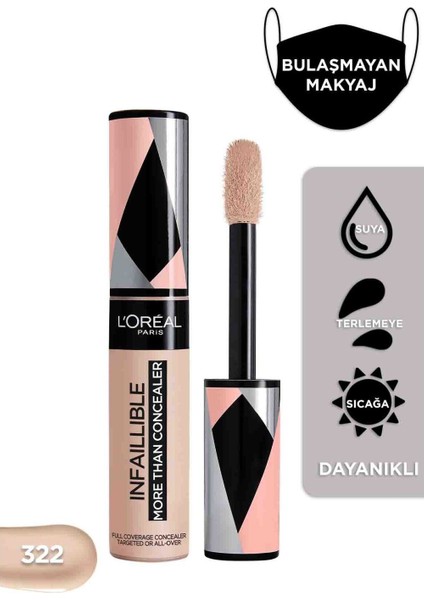 Loreal Paris Paradise Siyah Maskara 2'li + Infaillible Tüm Yüze Uygulanabilir Kapatıcı 322 Ivory + Makyaj Fırçası