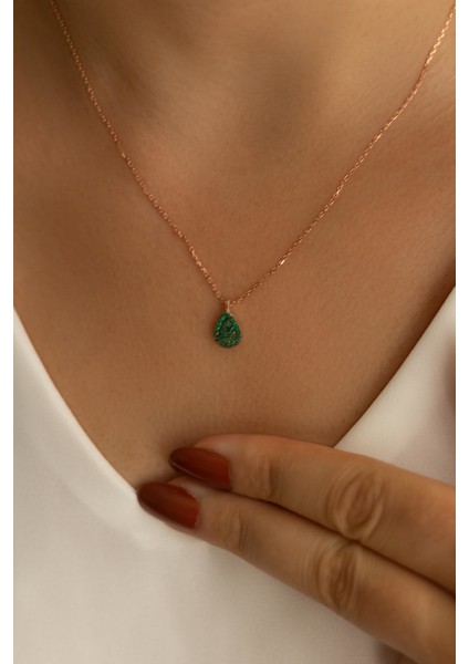 Damla Zümrüt Yeşil Taşlı Gümüş Kolye -Rose fiyatları