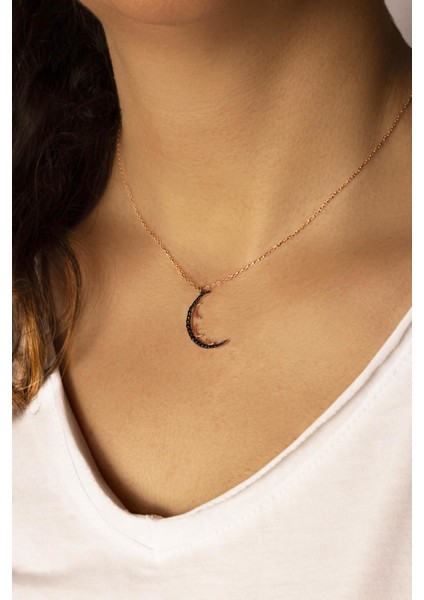 Hilal Model Gümüş Kolye -Rose