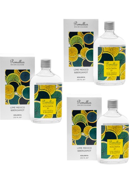 Kolonya Lime Mexico & Bergamot 3 Adet (3X250 Ml, 80 Derece. Cam Şişe)