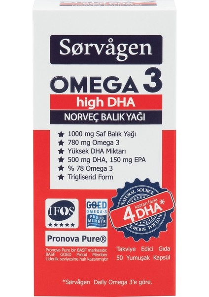 Omega 3 High Dha Saf Norveç Balık Yağı, 50 Kapsül, 1000 Mg