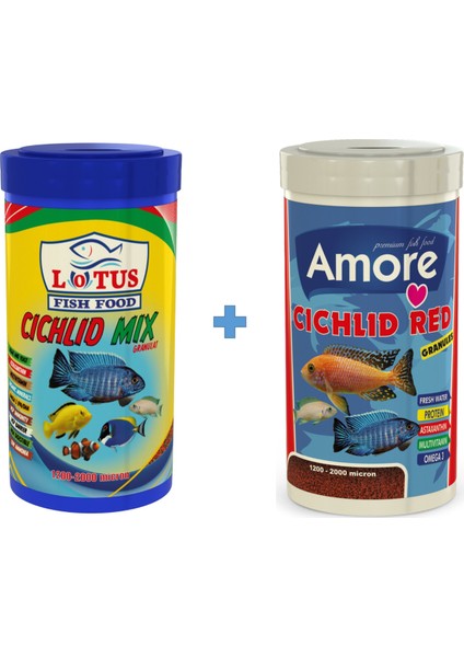 Cichlid Mix 1000 ml + Amore Cichlid Red 1000 ml Ciklet Balık Yemi