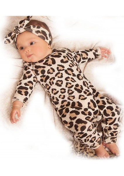 Leopar Desenli Kız Bebek Tulum