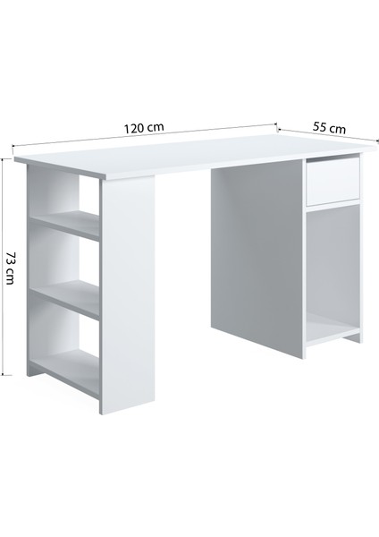 Arma Üç Bölmeli Çekmeceli Çalışma Masası Opak Beyaz