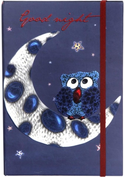 Baykuş Temalı Sert Kapak Lastikli Defter Lacivert