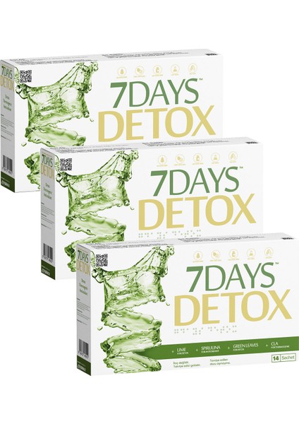 Detox - Spirulina Cla Yeşil Çay ve Lime - 14 Saşe x 3 Kutu
