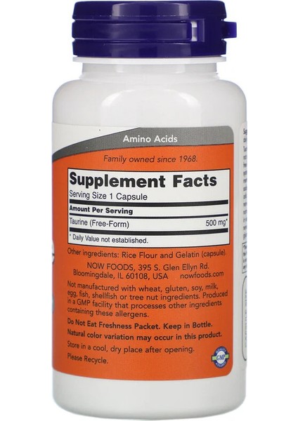 Taurine 500 Mg 100 Capsules