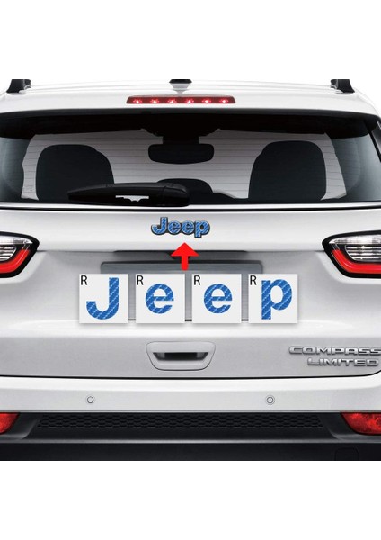 Ipg Jeep Compass Mp 2017 - 2020 Ön ve Arka Jeep Amblem Sticker Set Mavi Karbon Fiber 4d