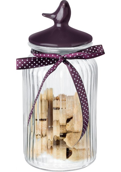 Kuşlu Kavanoz Silindir - Mürdüm 1300 ml