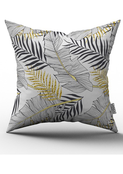 Sarı Siyah Yapraklı Yastık Kırlent Kılıfı