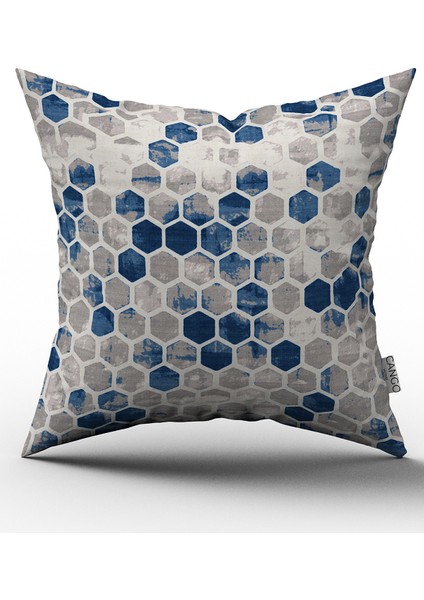 Geometrik Mavi Gri Yastık Kırlent Kılıfı