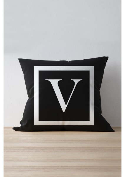 Harfli Kırlent Yastık Kılıfı - V Harfi - 43X43 cm