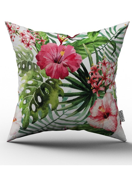 Yeşil Kırmızı Büyük Çiçekli Yastık Kırlent Kılıfı