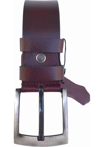 Desenli Bordo Lüks Deri Kot, Spor Kemer 4.5 cm