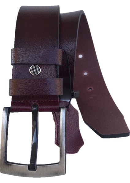 Desenli Bordo Lüks Deri Kot, Spor Kemer 4.5 cm