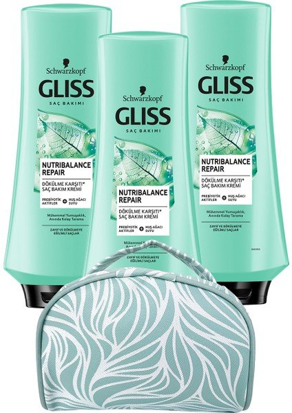 Schwarzkopf Nutrıbalance Saç Kremi 360 ml X3 Adet + Makyaj Çantası 2