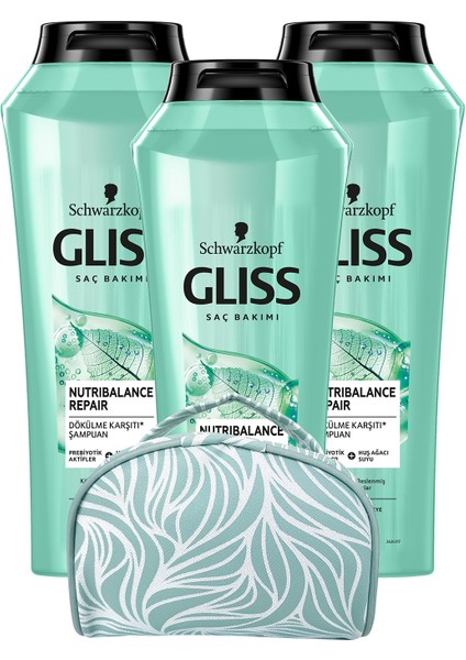 Schwarzkopf Nutrıbalance Şampuan 500 ml X3 Adet + Makyaj Çantası 2