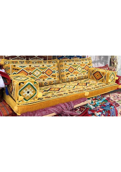 Anadolu Desenli Şark Köşesi Minderi Ikili Sedir Takımı Sünger Dahil