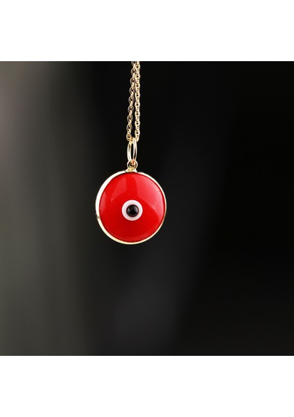 Altın Kırmızı Nazar Boncuğu Kolye