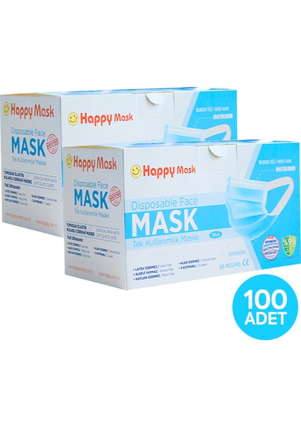 Yumuşak Elastik Kulaklı 3 Katlı Telli Mavi Cerrahi Maske 100 Lü