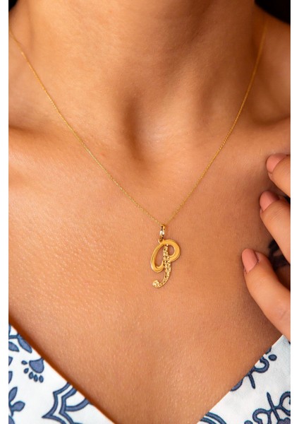 El Yazısı P Harf Altın Kolye