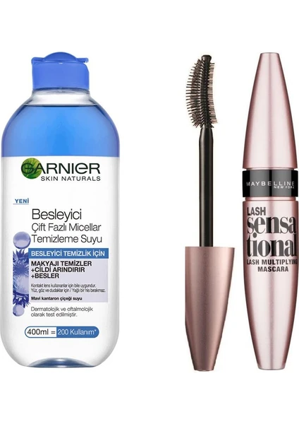 Besleyici Makyaj Temizleme Suyu+Maybelline Lash Sensational Maskara Göz Bakım Seti