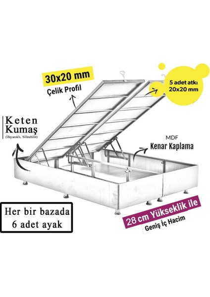 Niron Silver Yatak Baza Başlık Seti 90X190 Tek Kişilik Yatak Gri Keten Baza ve Başlık