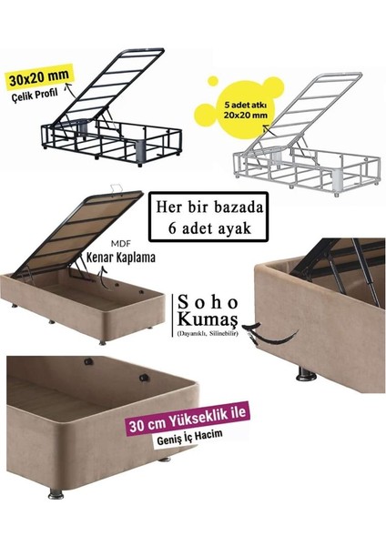 Niron Queen Yatak Seti 140x190 Çift Kişilik Pedli Yatak Sütlü Kahve Kumaş Baza, Başlık ve Yatak Takımı