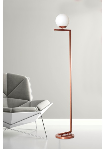 Casa Bakır Metal Gövde Beyaz Camlı Tasarım Lüx Yerden Aydınlatma Lambader