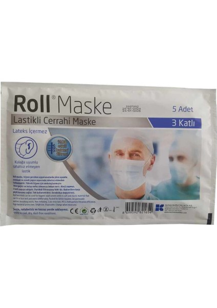 Maske 5'li Paket Cerrahi 3 Katlı Lastikli Maske 10 Paket - 50 Adet
