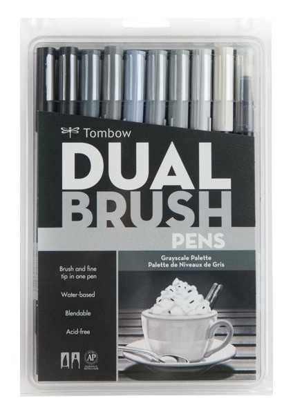 Dual Brush Pen Fırça Uçlu Kalem Seti 10 Renk Set Grayscale