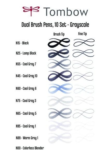 Dual Brush Pen Fırça Uçlu Kalem Seti 10 Renk Set Grayscale fırsatları