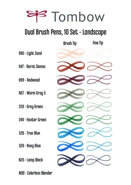 Dual Brush Pen Fırça Uçlu Kalem Seti 10 Renk Set Landscape fırsatları