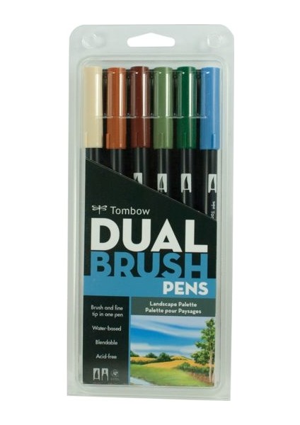Dual Brush Pen Fırça Uçlu Kalem Seti 6 Renk Set Landscape
