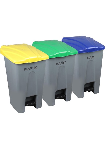 Pedallı Kağıt Plastik Cam Ayrıştırma Kovası - Ayrıştırma Konteyneri - Tekerlekli