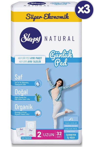 Natural Günlük Ped Uzun 3X32 Adet
