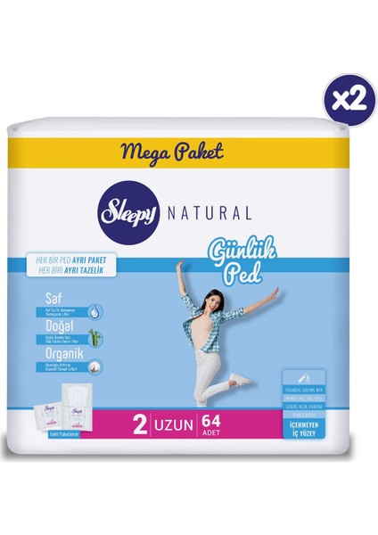 Natural Günlük Ped Uzun 2X64 Adet
