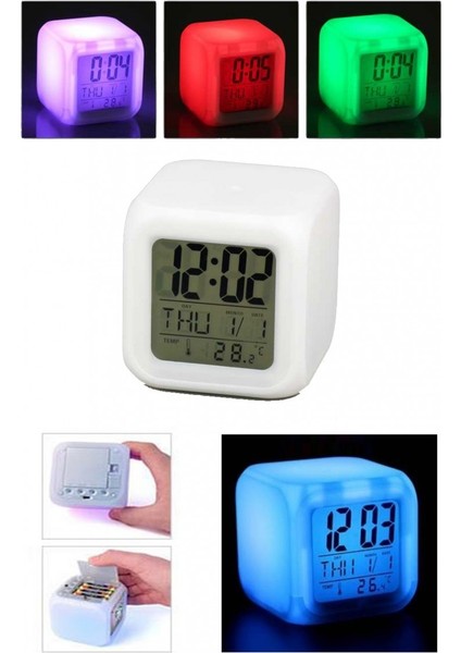 Çalar Masa Renk Değiştiren Küp Saat Alarm Clock Takvim fiyatları