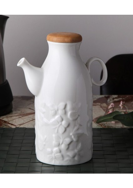 Porselen 1lt Bambu Kapak Yağlık Yuvarlak