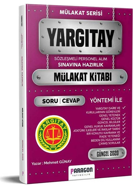 Paragon Yayınları 2020 Yargıtay Sınavına Hazırlık Çıkmış Sorularla Mülakat Kitabı