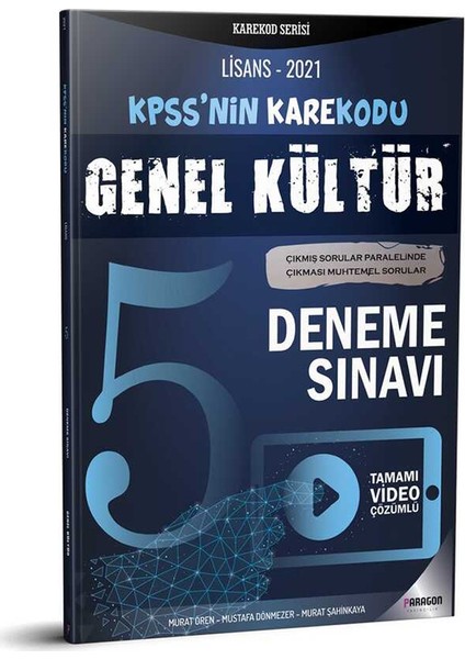 Paragon Yayınları 2021 KPSS Lisans Genel Kültür Video Çözümlü 5 Deneme Sınavı